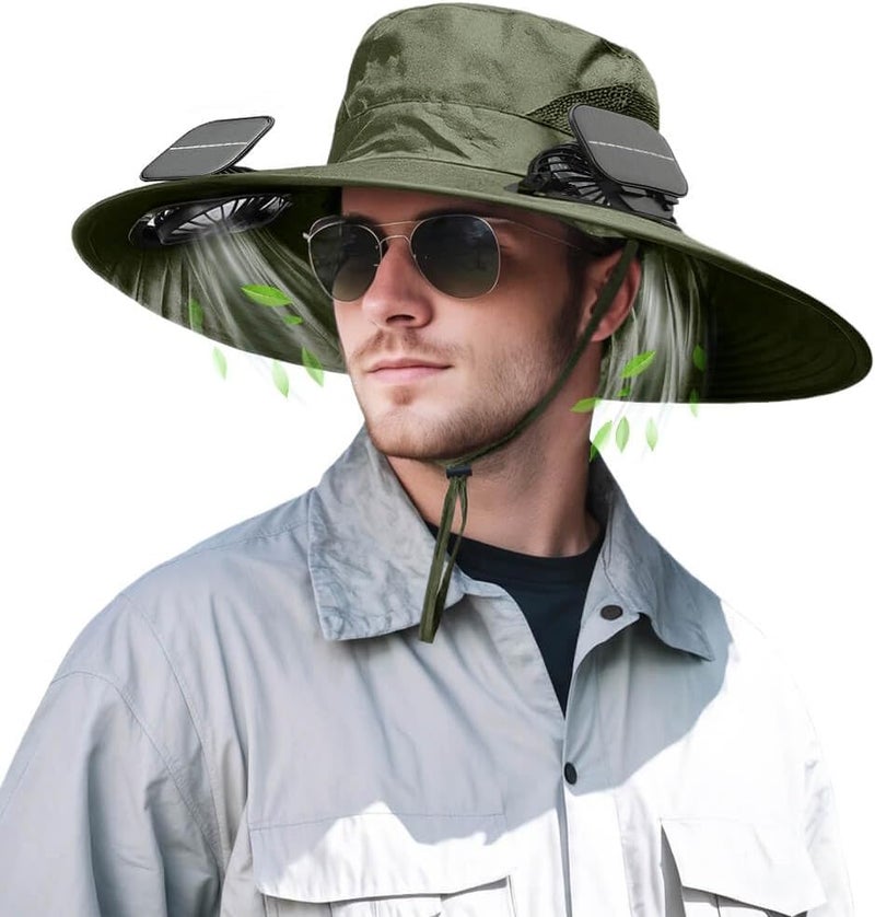 inkArts Solar Powered Fan Hat for Men Women Wide Brim Hat with 2 Fans UPF 50+ Outdoor Fishing Beach Sun Hat - Image 1